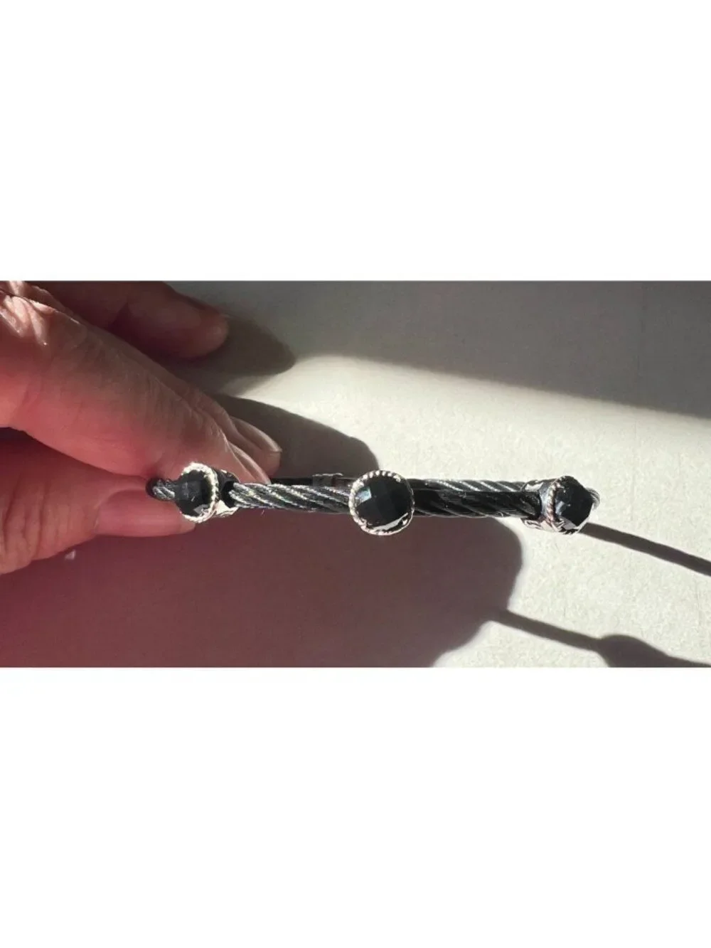 Charriol Three Station onyx Cable Bracelet 18K White Gold & Stainless Steel